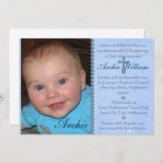 男の赤ちゃん写真《キリスト教》洗礼式や命名式の招待-アーチー 招待状 (正面/裏面)