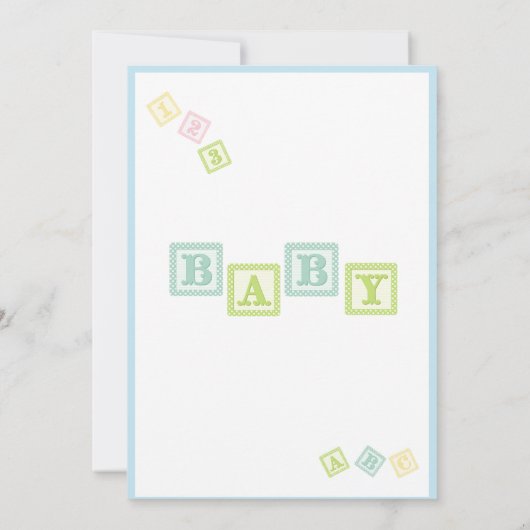 男の赤ちゃん写真ABCブロックブルー生まれたばかりの誕生 案内状 (裏面)