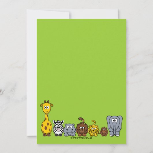 男の赤ちゃん出産のお知らせジャングル動物グリーン 案内状 (裏面)