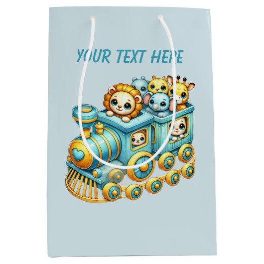 男の赤ちゃん列車のカスタマイズ ミディアムペーパーバッグ (正面)