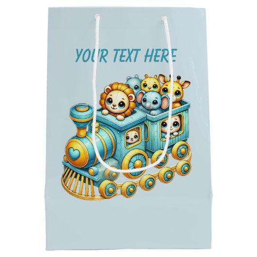 男の赤ちゃん列車のカスタマイズ ミディアムペーパーバッグ (裏面)