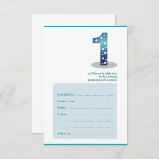 男の赤ちゃん初の誕生日デザイン 招待状 (正面/裏面)
