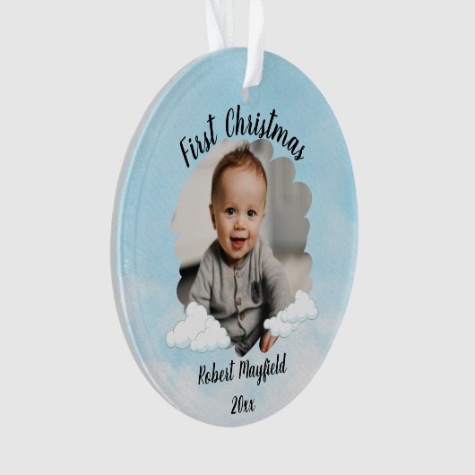男の赤ちゃん初めてのクリスマスと写真パーソナライズされた付き オーナメント (正面)
