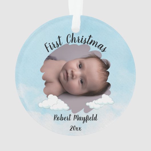 男の赤ちゃん初めてのクリスマスと写真パーソナライズされた付き オーナメント (裏面)