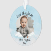 男の赤ちゃん初めてのクリスマスと写真パーソナライズされた付き オーナメント (正面)
