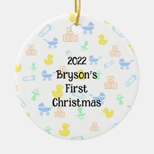 男の赤ちゃん初めてのクリスマスオーナメント セラミックオーナメント (正面)