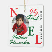 男の赤ちゃん初めてのクリスマスカラフル1st Noel写真 セラミックオーナメント (左)