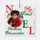 男の赤ちゃん初めてのクリスマスカラフル1st Noel写真 セラミックオーナメント (裏面)