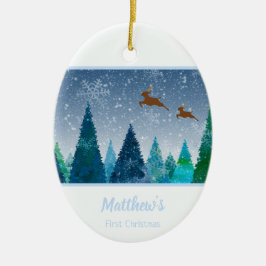 男の赤ちゃん初めてのクリスマススノーフレーク写真 セラミックオーナメント