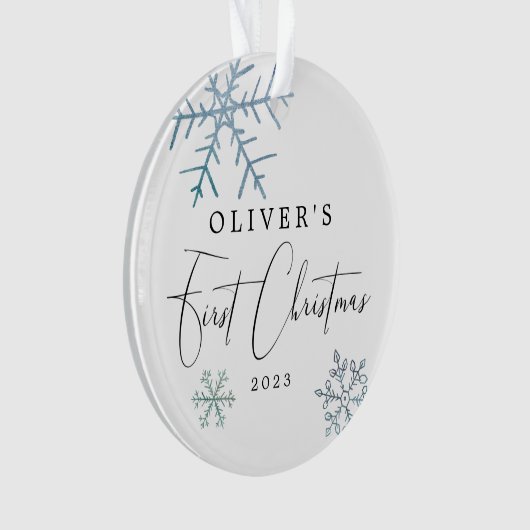 男の赤ちゃん初めてのクリスマススモダンクリプト写真 オーナメント (正面)