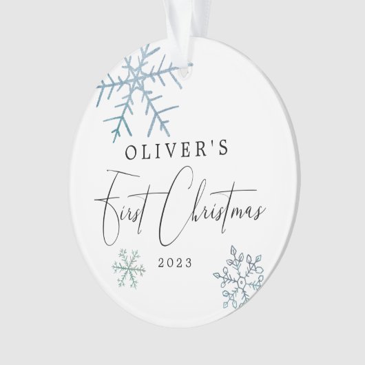 男の赤ちゃん初めてのクリスマススモダンクリプト写真 オーナメント (正面)