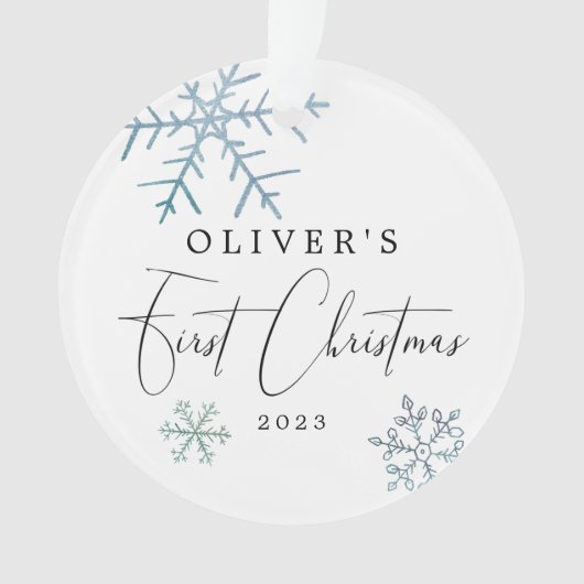 男の赤ちゃん初めてのクリスマススモダンクリプト写真 オーナメント (正面)