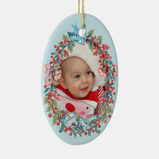 男の赤ちゃん初めてのクリスマスズファーストキュートパステルブルー セラミックオーナメント (右)
