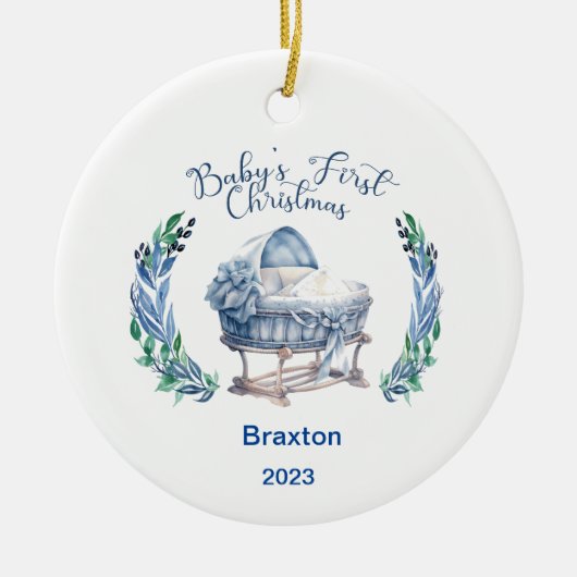 男の赤ちゃん初めてのクリスマスセラミックオーナメント セラミックオーナメント (正面)