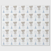 男の赤ちゃん初めてのクリスマステディベアブルー ラッピングペーパー (フラット)