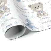 男の赤ちゃん初めてのクリスマステディベアブルー ラッピングペーパー (ロールコーナー)