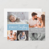 男の赤ちゃん初めてのクリスマスファミリーフォトブルー ポストカード (正面/裏面)