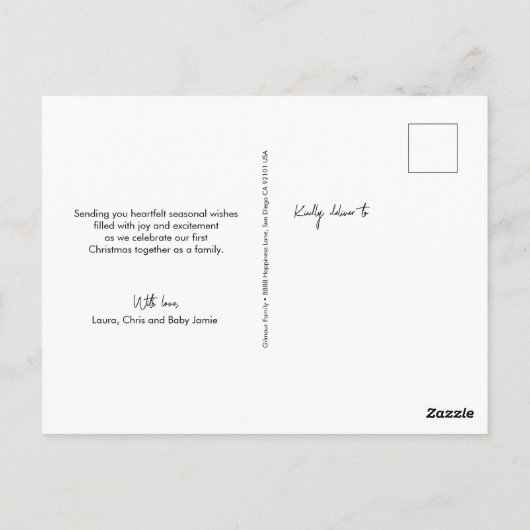 男の赤ちゃん初めてのクリスマスファミリーフォトブルー ポストカード (裏面)