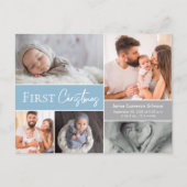 男の赤ちゃん初めてのクリスマスファミリーフォトブルー ポストカード (正面)