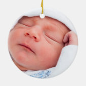 男の赤ちゃん初めてのクリスマスフォトスノーフレーク セラミックオーナメント (裏面)