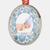 男の赤ちゃん初めてのクリスマスフォトスノーフレーク メタルオーナメント (左)