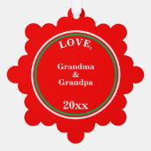 男の赤ちゃん初めてのクリスマスレッドグリーンブルー オーナメントカード (裏面)