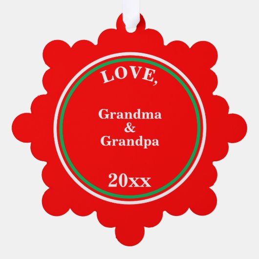 男の赤ちゃん初めてのクリスマスレッドグリーンブルー オーナメントカード (裏面)