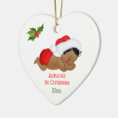 男の赤ちゃん初めてのクリスマスレッドサンタハットセラミックスホーン セラミックオーナメント (左)