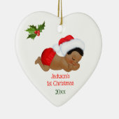 男の赤ちゃん初めてのクリスマスレッドサンタハット セラミックオーナメント (右)