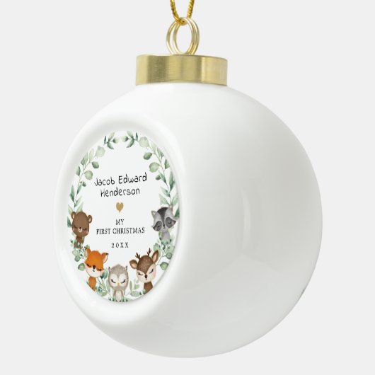 男の赤ちゃん初めてのクリスマス森林緑化動物 セラミックボールオーナメント (右)
