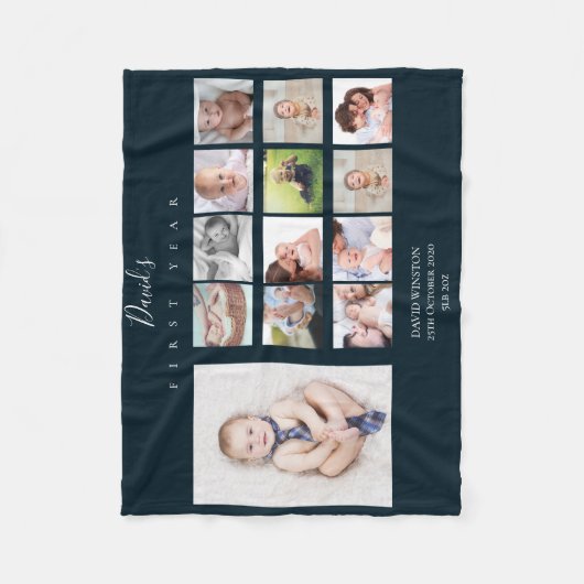 男の赤ちゃん初年度写真コラージュキープ酒海軍 フリースブランケット (正面)