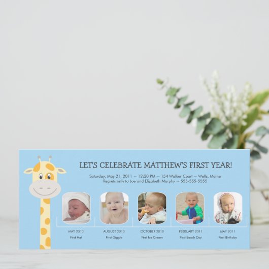 男の赤ちゃん初誕生日年 招待状 (スタンド正面)