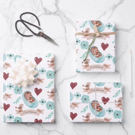 男の赤ちゃん包装紙フラットシートセット3 ラッピングペーパーシート (正面)