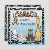 男の赤ちゃん及びサファリ動物のベビーシャワー 招待状 (正面/裏面)