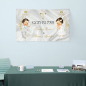 男の赤ちゃん及び女の子の双生児の洗礼の《キリスト教》洗礼式や命名式の金ゴールド 横断幕 (トレードショー)