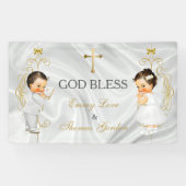 男の赤ちゃん及び女の子の双生児の洗礼の《キリスト教》洗礼式や命名式の金ゴールド 横断幕 (横)