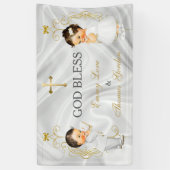 男の赤ちゃん及び女の子の双生児の洗礼の《キリスト教》洗礼式や命名式の金ゴールド 横断幕 (縦)