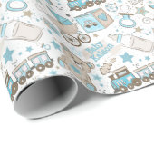 男の赤ちゃん名の追加子供部屋青生まれたばかりのグリッター ラッピングペーパー (ロールコーナー)