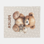 男の赤ちゃん名テディベアベージュタンブラウン子供部屋 フリースブランケット (正面(横))