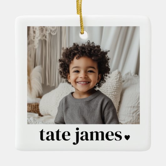 男の赤ちゃん名ハート写真 セラミックオーナメント (正面)