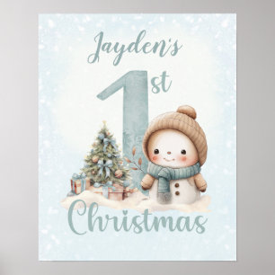 男の赤ちゃん名初めてのクリスマスブルー子供部屋ポスター ポスター