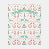 男の赤ちゃん名航海のコーラルミントホエールロープ フリースブランケット (正面)