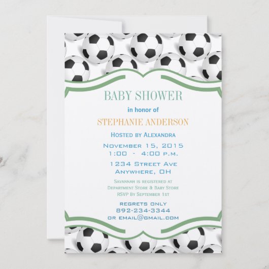 男の赤ちゃん名門私立校風ののサッカーシャワー 招待状 (正面)