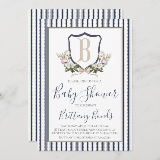 男の赤ちゃん名門私立校風のコットンシャワー招待状 招待状 (正面/裏面)