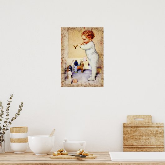 男の赤ちゃん吹の角を兵士に向ける ポスター (キッチン)