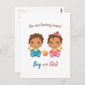 男の赤ちゃん女の子ツインズ発表はがき ポストカード (正面/裏面)