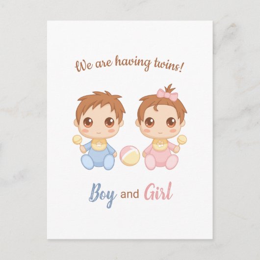 男の赤ちゃん女の子ツインズ発表 ポストカード (正面)