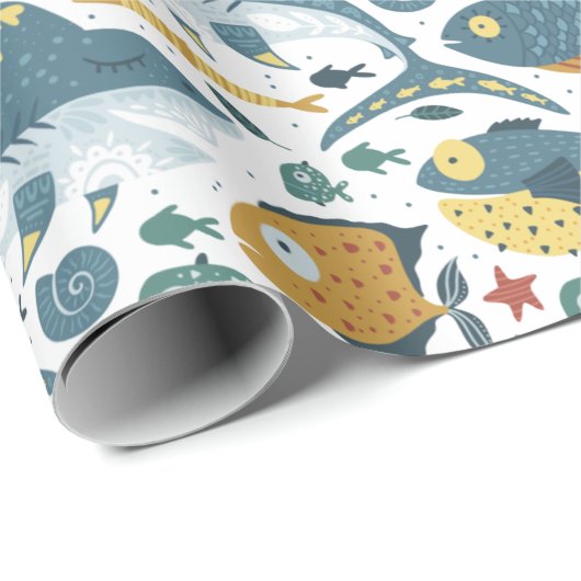 男の赤ちゃん子供の誕生日ザシーシャークパターン ラッピングペーパー (ロールコーナー)