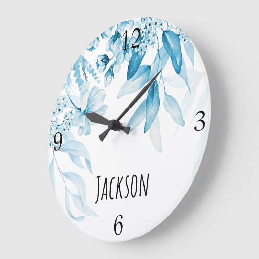 男の赤ちゃん子供部屋オランダアートブルーフローラ10.75-in ラージ壁時計 (傾斜)