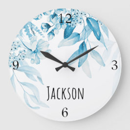 男の赤ちゃん子供部屋オランダアートブルーフローラ10.75-in ラージ壁時計